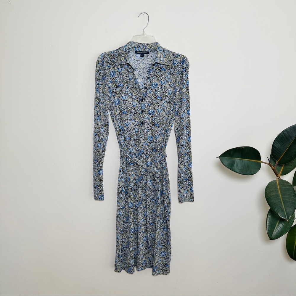 Brooks Brothers long sleeve paisley stretchy tie belt dress - Picture 9 of 9